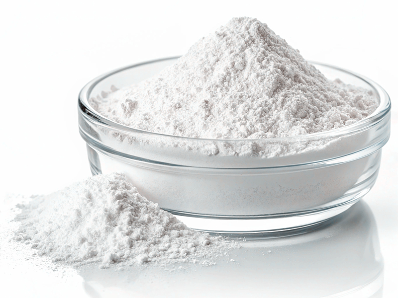 High-purity titanium dioxide powder in glass bowl