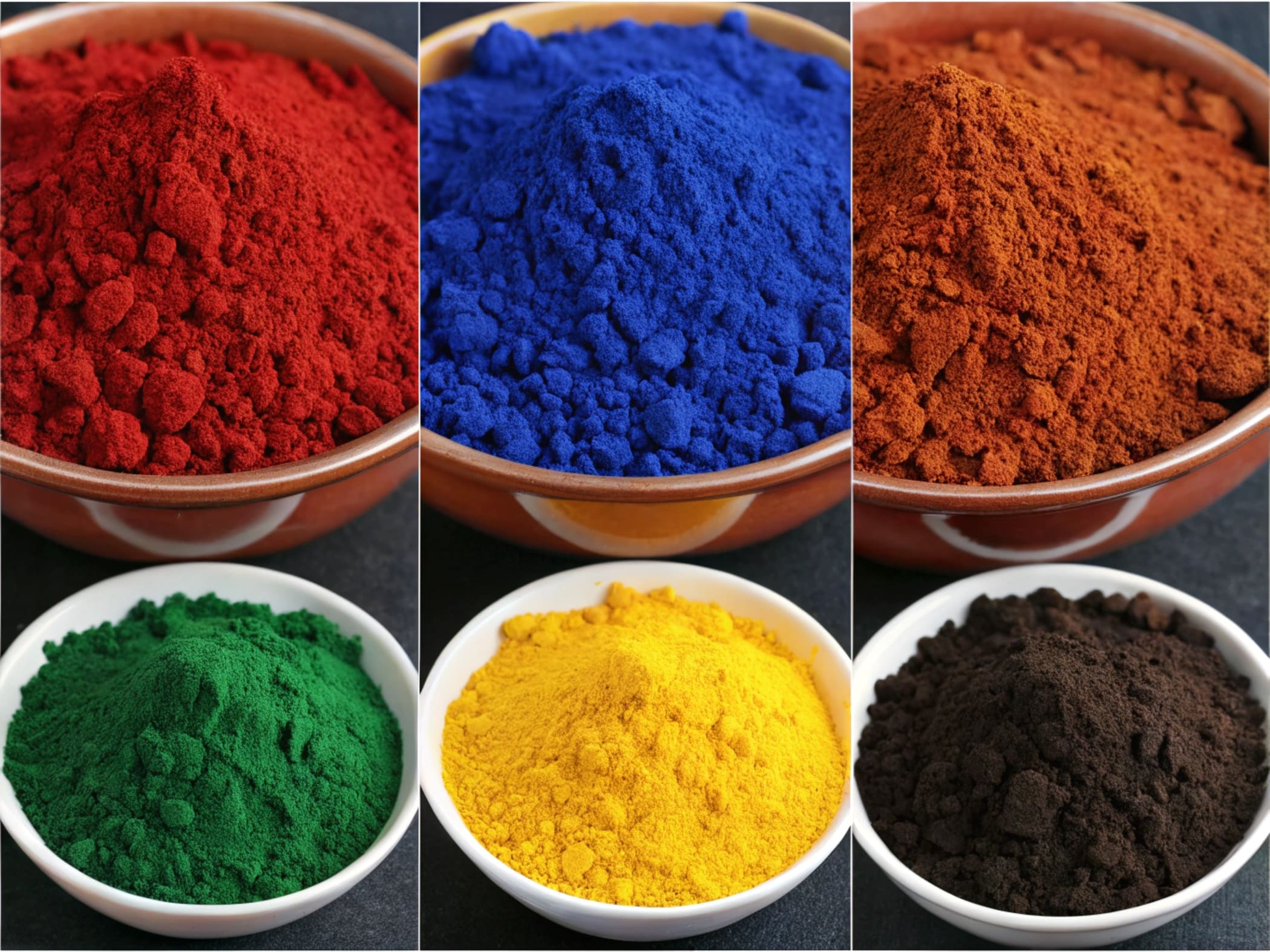 Iron oxide series pigments are placed in each bowl